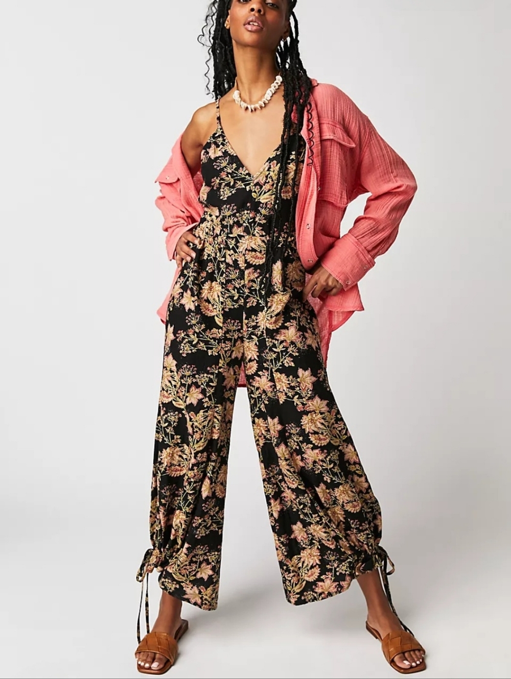 Free People Stand Out One Piece Jumpsuit Floral Black Combo Large